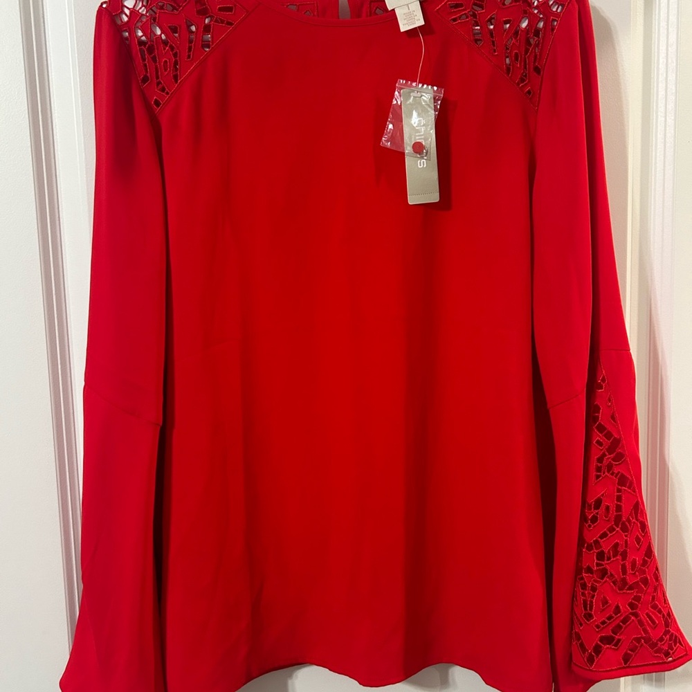 Chicos brand new with tags Elegant Red Lace Detail Women's Top